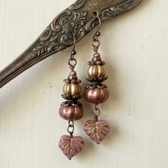 Hand Crafted Jewelry - Hand Crafted Spiced Pumpkin Dangle Earrings